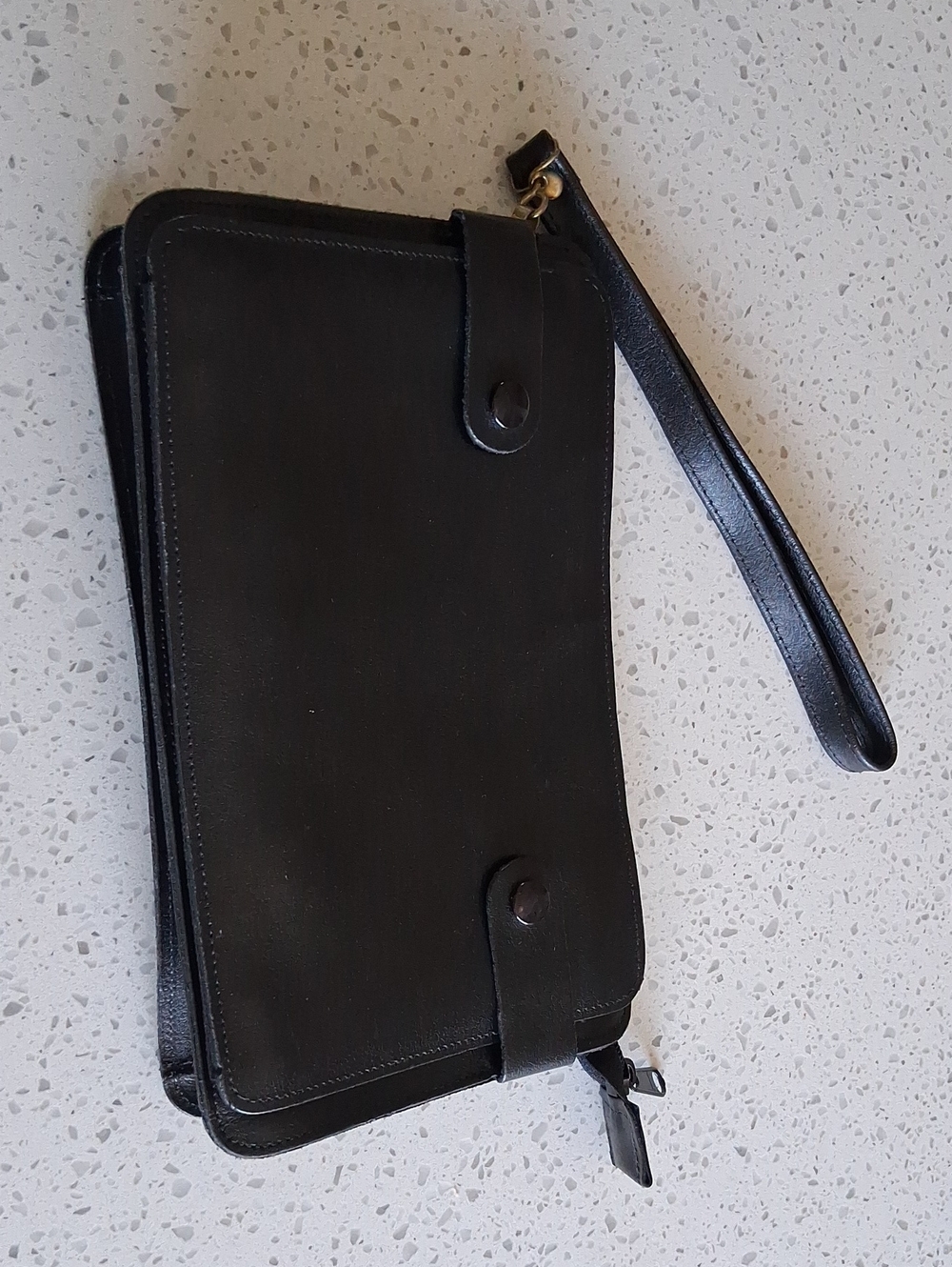 Unisex Black Leather Wristlet Travel Organizer